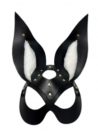 Черная маска зайки с белым мехом на ушках Miss Bunny - БДСМ Арсенал - купить с доставкой в Кирове