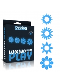 Набор из 4 голубых, светящихся в темноте эрекционных колец Lumino Play - Lovetoy - в Кирове купить с доставкой