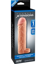 Телесная насадка с кольцом Perfect 1 Extension with Ball Strap - 17 см. - Pipedream - в Кирове купить с доставкой