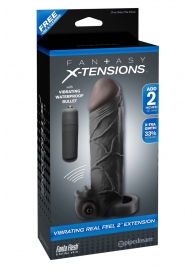 Чёрная вибронасадка с кольцом Vibrating Real Feel 2 Extension - 16 см. - Pipedream - в Кирове купить с доставкой