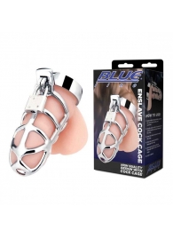 Серебристая металлическая клетка для члена с замком Enslave Cock Cage - BlueLine - купить с доставкой в Кирове