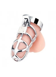 Серебристая металлическая клетка для члена с замком Enslave Cock Cage - BlueLine - купить с доставкой в Кирове