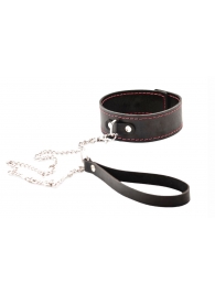 Черный широкий ошейник с красной строчкой и поводком - Crazy Handmade - купить с доставкой в Кирове