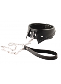 Черный ошейник-воротничок с металлическим поводком - Crazy Handmade - купить с доставкой в Кирове