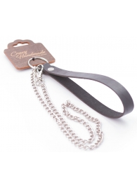 Серебристый металлический поводок с кожаной черной ручкой - 80 см. - Crazy Handmade - купить с доставкой в Кирове