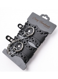 Ажурные наручники из черной кожи - Crazy Handmade - купить с доставкой в Кирове