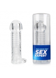 Прозрачная рельефная насадка-реалистик с петлей для мошонки - 13,5 см. - Sex Expert - в Кирове купить с доставкой