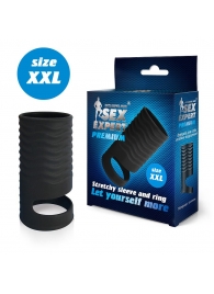 Черная открытая насадка на пенис с кольцом для мошонки XXL-size - 9,4 см. - Sex Expert - в Кирове купить с доставкой