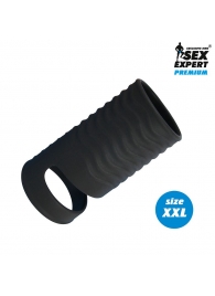 Черная открытая насадка на пенис с кольцом для мошонки XXL-size - 9,4 см. - Sex Expert - в Кирове купить с доставкой
