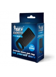 Черная открытая насадка на пенис с кольцом для мошонки XXXL-size - 9,9 см. - Sex Expert - в Кирове купить с доставкой