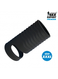 Черная открытая насадка на пенис с кольцом для мошонки XXXL-size - 9,9 см. - Sex Expert - в Кирове купить с доставкой