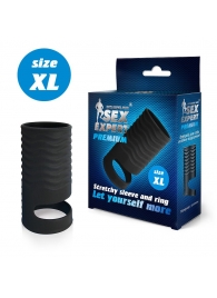 Черная открытая насадка на пенис с кольцом для мошонки XL-size - 8,9 см. - Sex Expert - в Кирове купить с доставкой