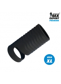 Черная открытая насадка на пенис с кольцом для мошонки XL-size - 8,9 см. - Sex Expert - в Кирове купить с доставкой