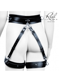 Черный кожаный пояс с гартерами - S-M - Notabu - купить с доставкой в Кирове