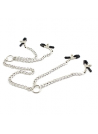 Серебристые зажимы для сосков и половых губ на тонкой цепочке - Notabu - купить с доставкой в Кирове