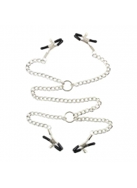 Серебристые зажимы для сосков и половых губ на тонкой цепочке - Notabu - купить с доставкой в Кирове