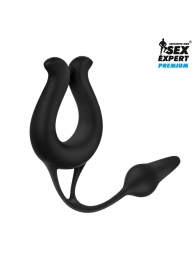 Черная вибронасадка Sex Expert с анальной втулкой - Sex Expert - в Кирове купить с доставкой