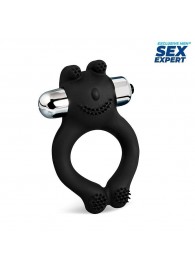 Черное силиконовое эрекционное виброкольцо Sex Expert - Sex Expert - в Кирове купить с доставкой