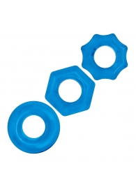 Комплект из трех голубых колец для эрекции 3-Pack Nuts   Bolts Stretch Cock Ring Set - BlueLine - в Кирове купить с доставкой