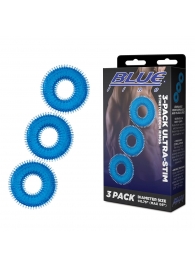Комплект из трех голубых колец для эрекции 3-Pack Ultra-Stim Stretch Cock Rings - BlueLine - в Кирове купить с доставкой