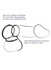 Набор из трех черных эрекционных колец Silicone 3-Ring Stamina Set - Pipedream - в Кирове купить с доставкой