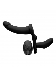Черный вибрострапон Double Take 10X Double Penetration Vibrating Strap-on Harness - XR Brands - купить с доставкой в Кирове