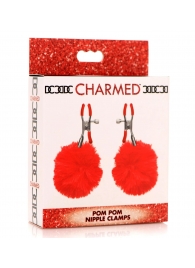 Красные зажимы на соски с помпонами Pom Pom - XR Brands - купить с доставкой в Кирове