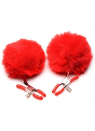 Красные зажимы на соски с помпонами Pom Pom - XR Brands - купить с доставкой в Кирове