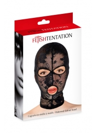 Черная кружевная маска на голову с отверстиями для глаз и рта - Fetish Tentation - купить с доставкой в Кирове