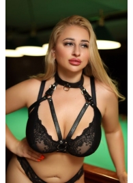 Черная кожаная сбруя с ошейником plus size из нежной кожи - БДСМ Арсенал - купить с доставкой в Кирове