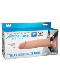 Телесный полый страпон на черных ремнях Hollow Silicone Strap-on - 17,8 см. - Pipedream - купить с доставкой в Кирове