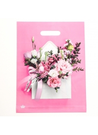 Розовый пакет с цветочным принтом и вырубной ручкой (40х31 см) - Сима-Ленд - купить с доставкой в Кирове