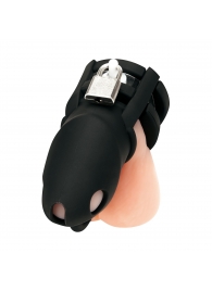 Черная клетка для пениса Silicone Small 2 in Cock Cage With Ball Divider - BlueLine - купить с доставкой в Кирове