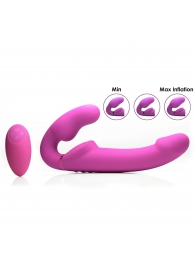 Розовый безремневой страпон с вибрацией и функцией расширения Inflatable Ergo-Fit Strapless Strap-On - XR Brands - купить с доставкой в Кирове