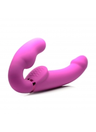 Розовый безремневой страпон с вибрацией и функцией расширения Inflatable Ergo-Fit Strapless Strap-On - XR Brands - купить с доставкой в Кирове