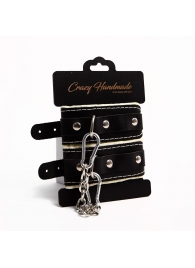 Черные скругленные наручники с мягкой бежевой подкладкой - Crazy Handmade - купить с доставкой в Кирове