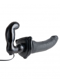 Черный страпон с вагинальной пробкой Deluxe Vibrating Penetrix Strap-On - 19 см. - Pipedream - купить с доставкой в Кирове