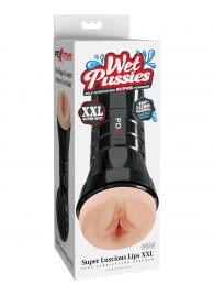 Телесный мастурбатор-вагина в черной колбе Super Luscious Lips XXL - Pipedream - в Кирове купить с доставкой