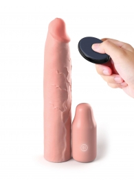Телесная вибронасадка на член 3  Vibrating Mega X-tension with Remote - 22,9 см. - Pipedream - в Кирове купить с доставкой