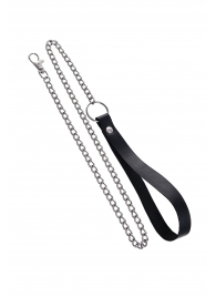 Поводок с ручкой из черной натуральной кожи и карабином для ошейника - Pecado - купить с доставкой в Кирове