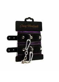 Черно-фиолетовые скругленные наручники с мягкой подкладкой - Crazy Handmade - купить с доставкой в Кирове