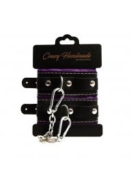 Черно-фиолетовые скругленные наручники с мягкой подкладкой - Crazy Handmade - купить с доставкой в Кирове