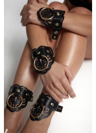 Черные кожаные оковы с резными узорами и клепками - Crazy Handmade - купить с доставкой в Кирове