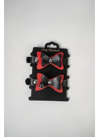 Черно-красные кожаные наручники с бантиками - Crazy Handmade - купить с доставкой в Кирове