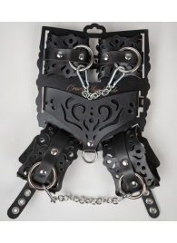 Черный ажурный кожаный набор фиксаций - Crazy Handmade - купить с доставкой в Кирове
