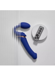 Синий безремневой страпон Multi Orgasm Bendable Strap-On size L с клиторальной стимуляцией - Strap-on-me - купить с доставкой в Кирове