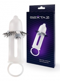 Эластичная насадка на пенис с подхватом мошонки и стимулирующими «ресничками» - Sextaz - в Кирове купить с доставкой
