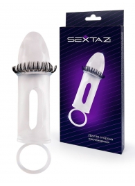 Закрытая насадка на пенис с подхватом мошонки и стимулирующими «ресничками» - Sextaz - в Кирове купить с доставкой