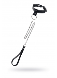 Черный узкий однослойный ошейник с серебристым поводком-цепочкой - Pecado - купить с доставкой в Кирове