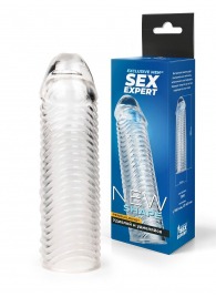 Прозрачная закрытая насадка на пенис с ребрышками - 16 см. - Sex Expert - в Кирове купить с доставкой